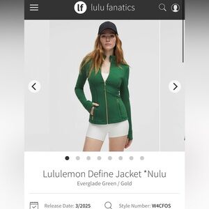 NWOT RARE Lululemon Define Jacket * Nulu Sz 10 *Everglade Green w/ Gold Zipper*